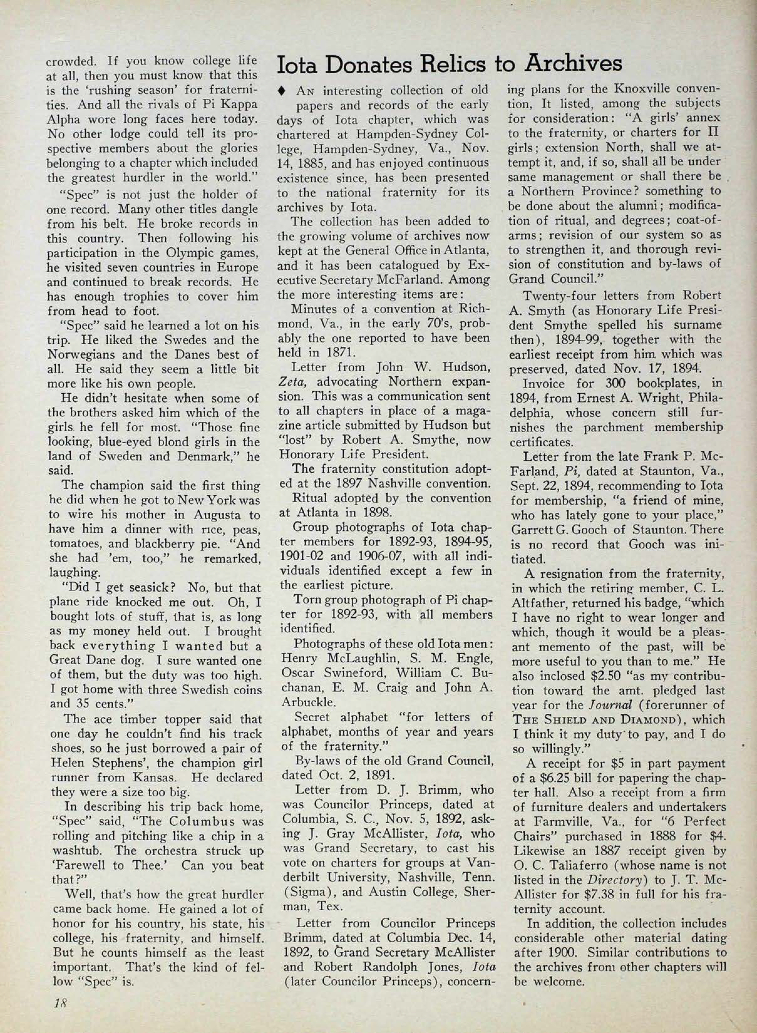 Iota Donates Relics To Archives